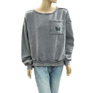 Free People Golden Hour Gray Sweatshirt with Butterfly Detail